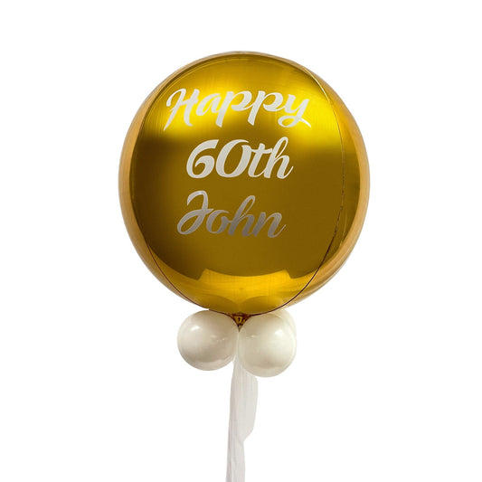 Castle Balloons Gold Orbz Balloon with White Vinyl Writing