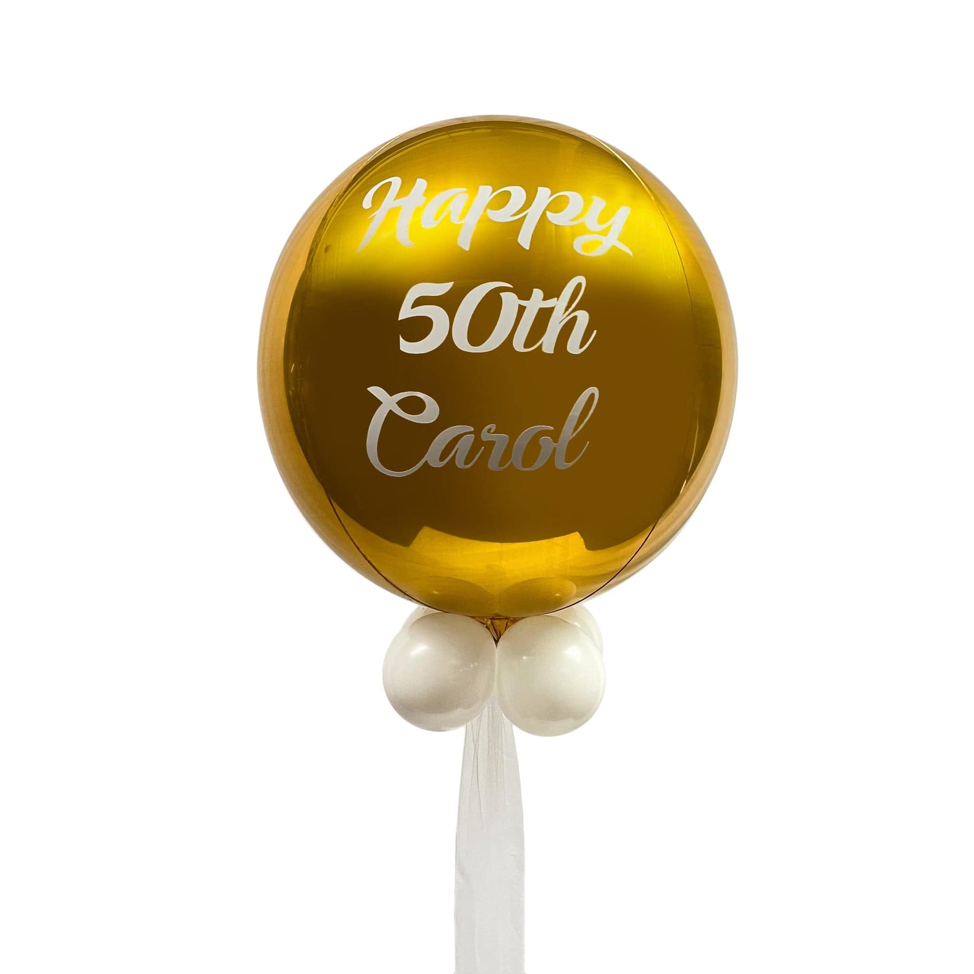 Castle Balloons Gold Orbz Balloon with White Vinyl Writing