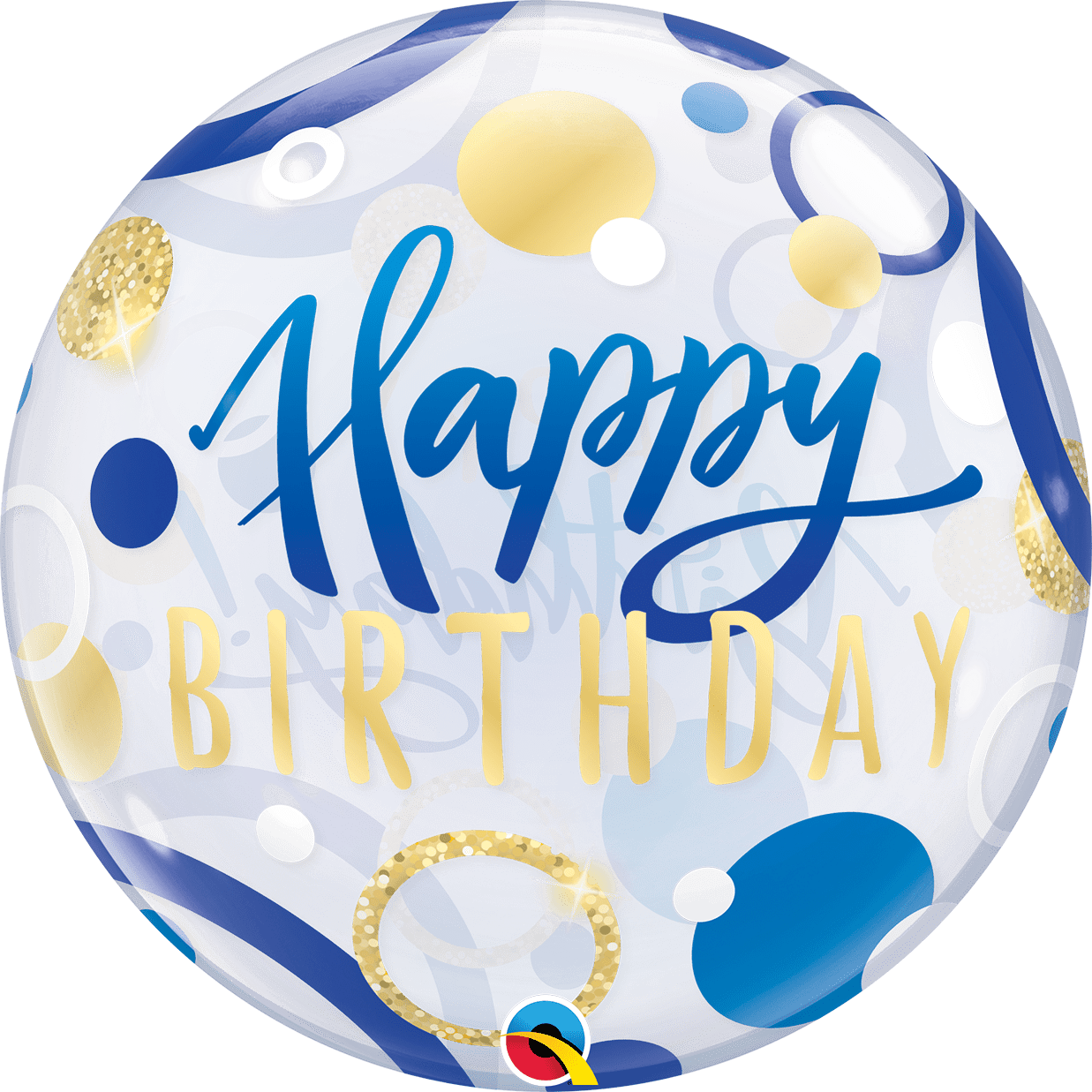 Castle Balloons Happy Birthday Blue and Gold Bubble Balloon