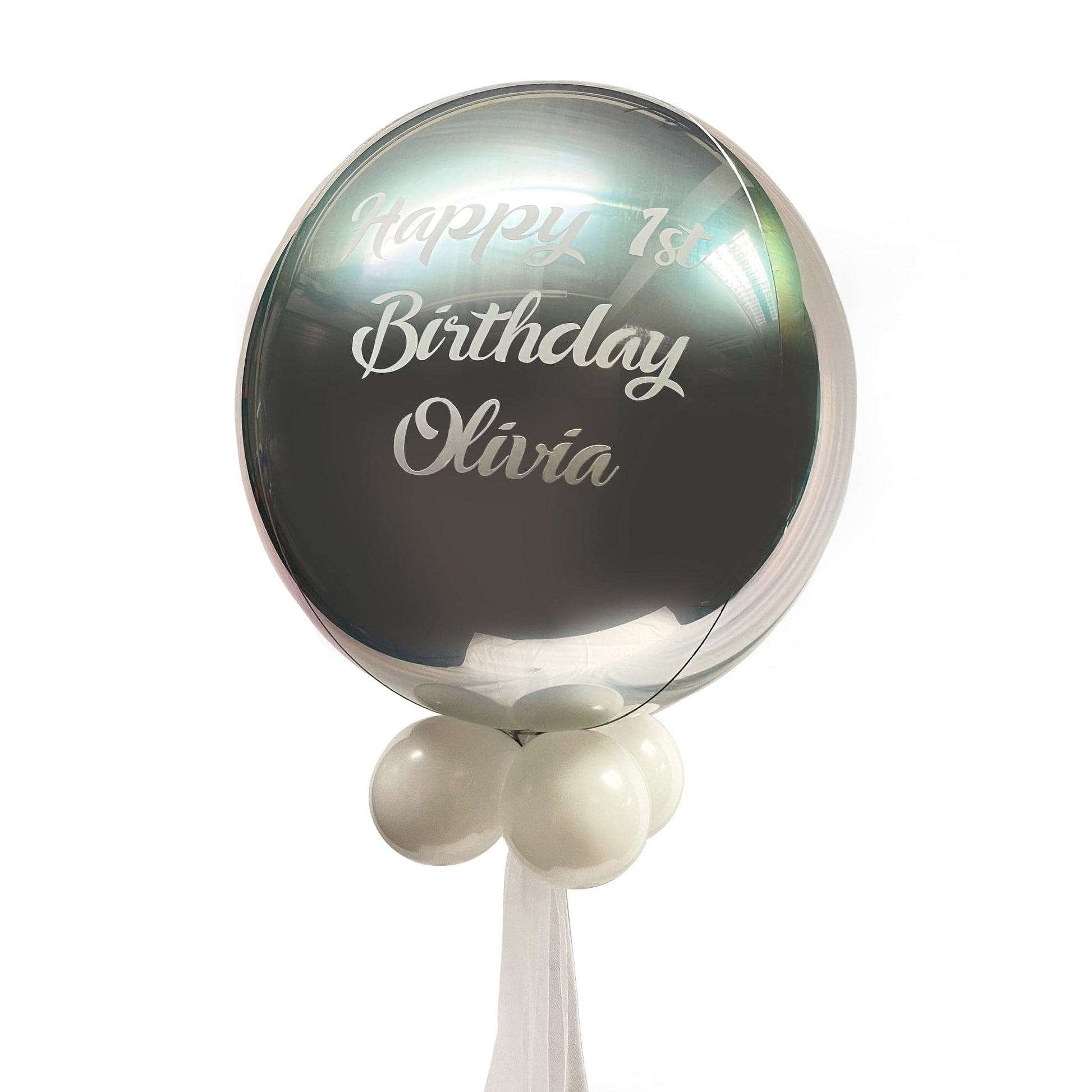 Castle Balloons Silver Orbz Balloon with White Vinyl Writing
