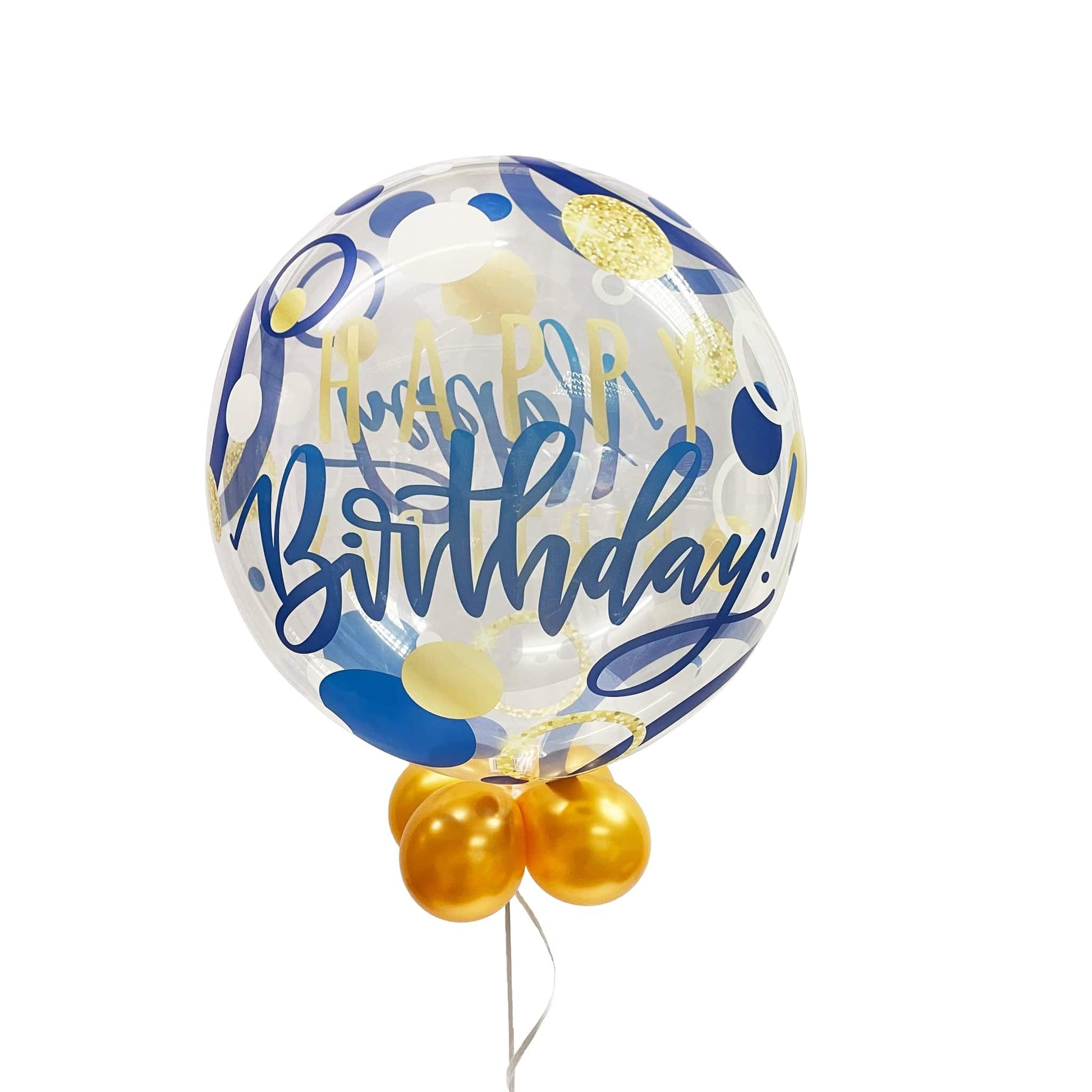 Castle Balloons Happy Birthday Blue and Gold Bubble Balloon