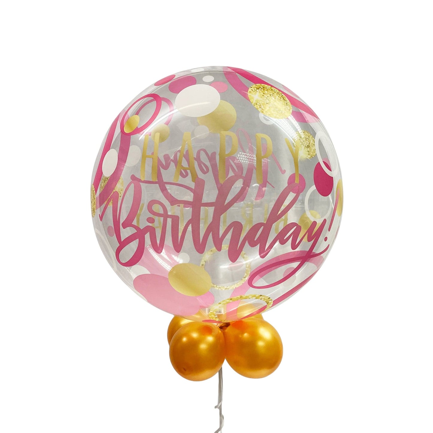 Castle Balloons Happy Birthday Pink and Gold Bubble Balloon
