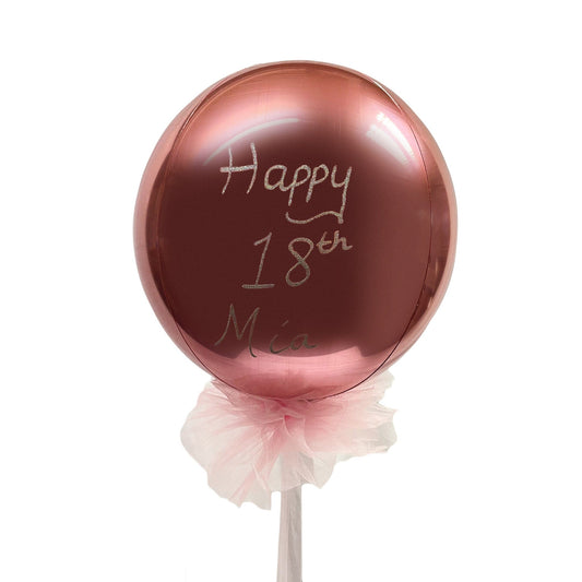 Castle Balloons Rose Gold Orbz Balloon Fluffy with Glitter Writing
