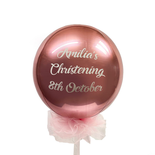 Castle Balloons Rose Gold Orbz Balloon Fluffy with Vinyl Writing