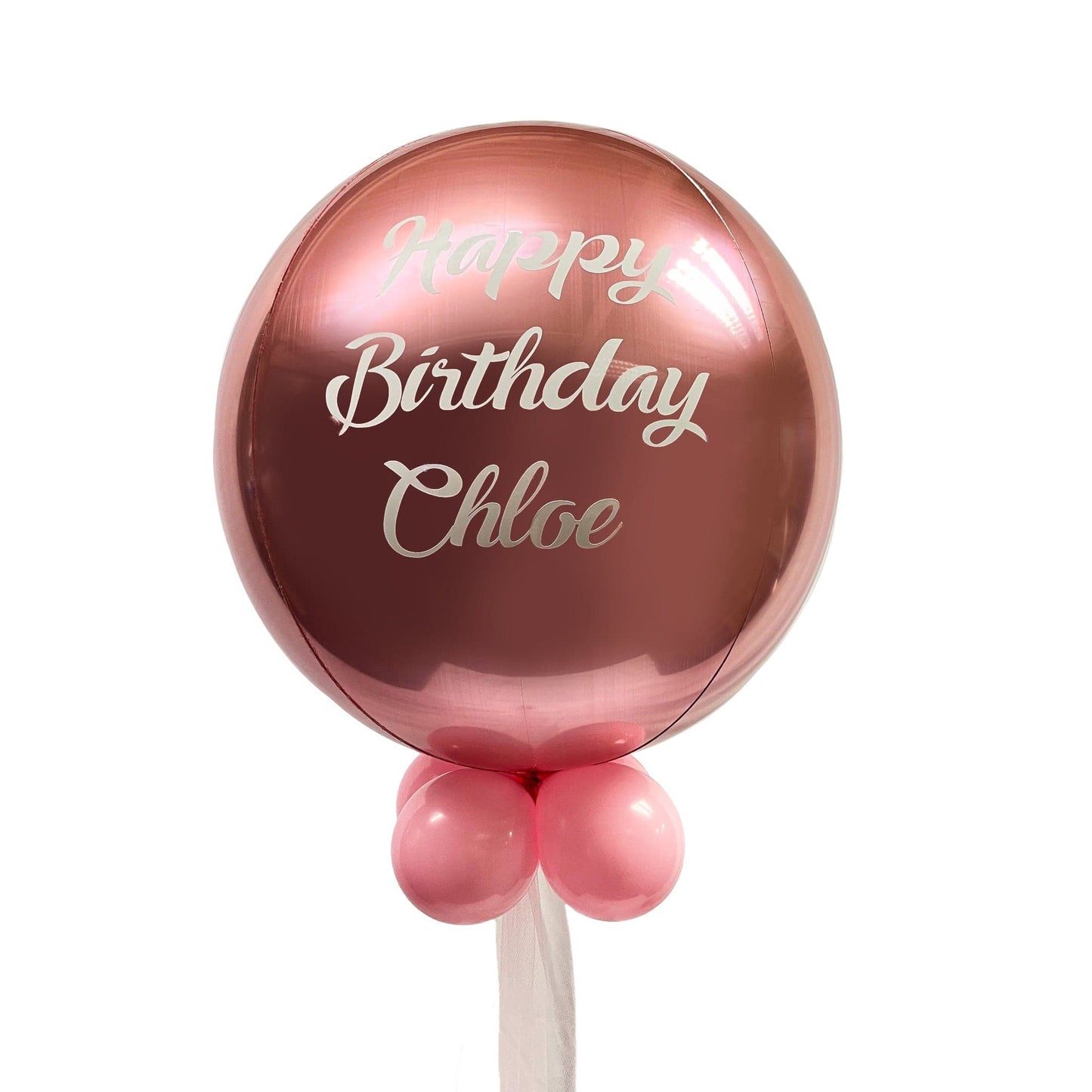 Castle Balloons Rose Gold Orbz Balloon with Vinyl Writing